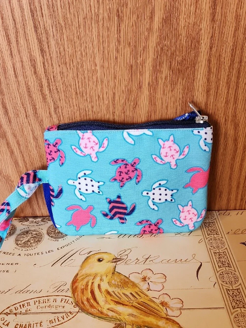 Turquoise Floral Wristlet Clutch